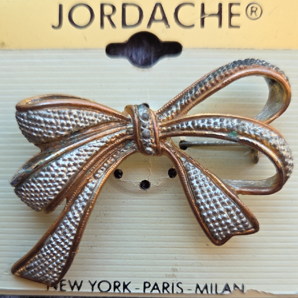 Jordache Distressed Metallic Bow Brooch